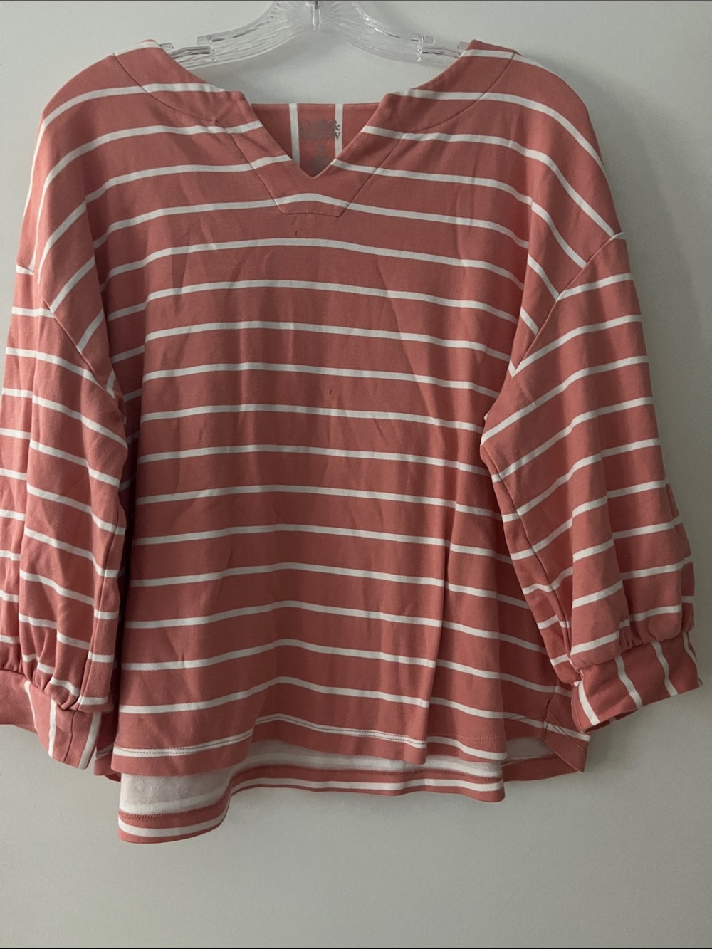 croft & barrow Pink and White Striped V-Notch Pullover